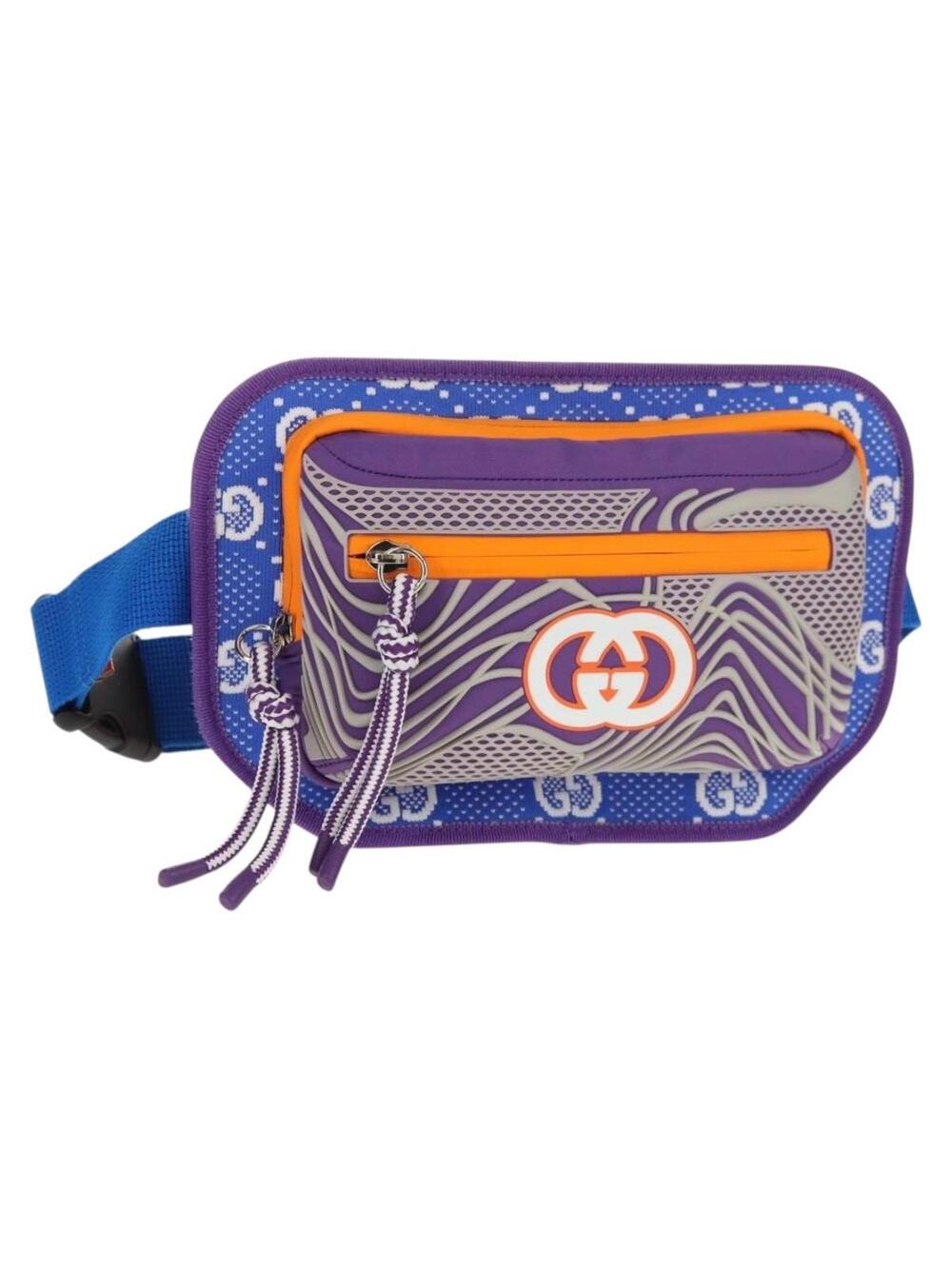 Gucci Waist Bag Nylon Blue Silver Auth #359471G70B